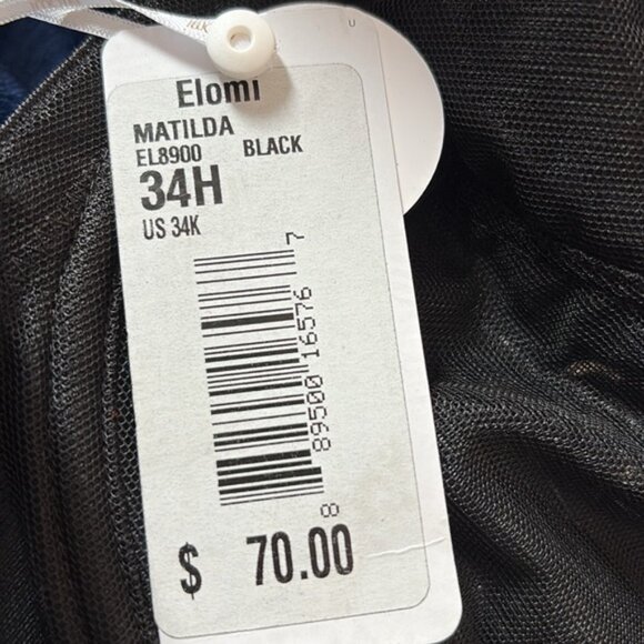 NWT Elomi Matilda Plunge Underwire Lace Bra With J-Hook Black Size 34K - Picture 5 of 6